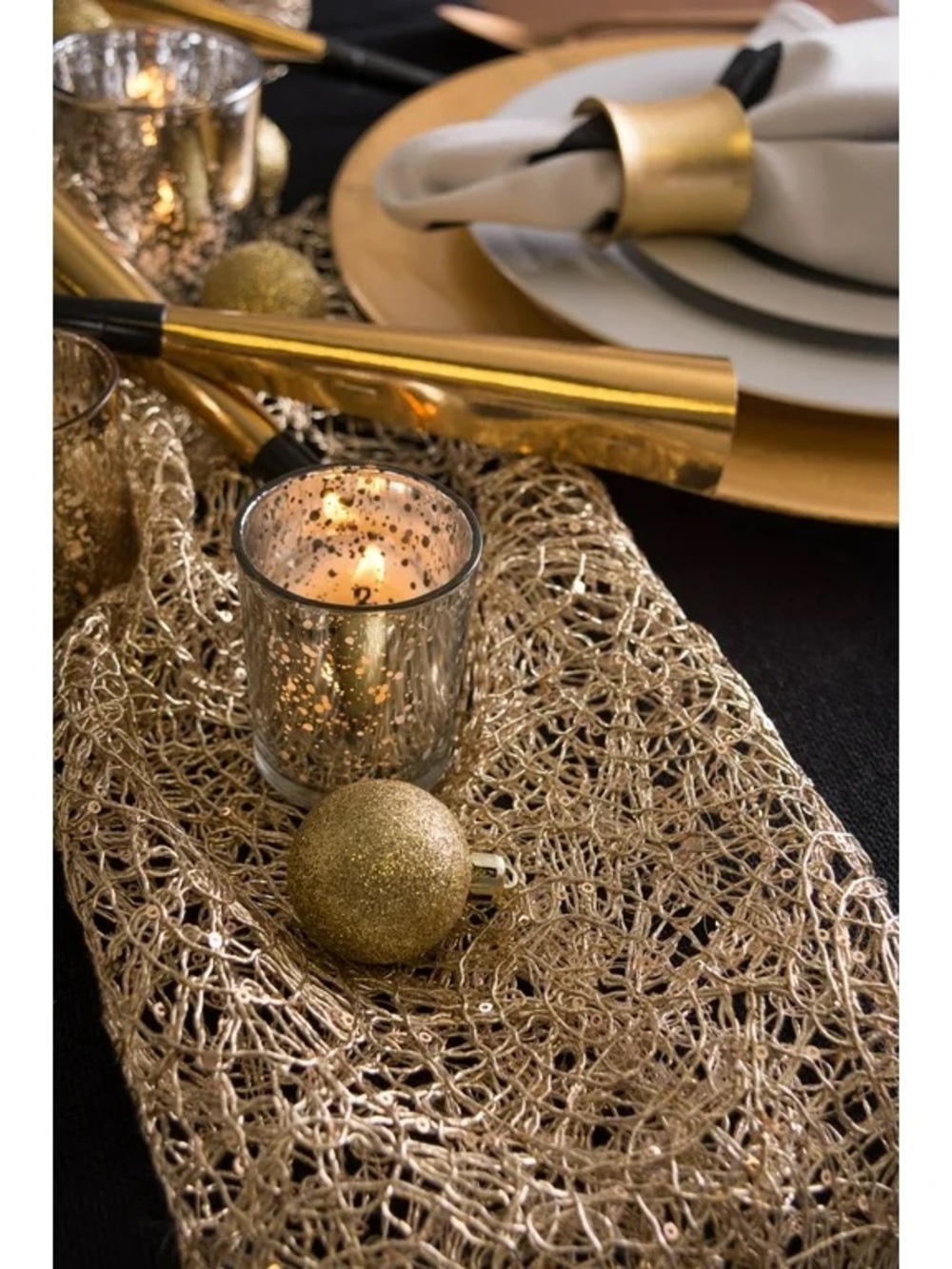 Gold Metallic Table Runner with Glitter Accent